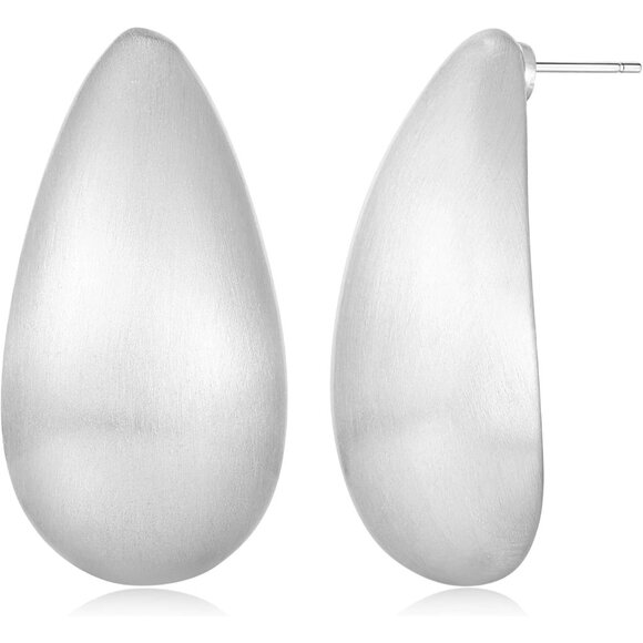 ⚡Silver Teardrop Earrings for Women Matte Chunky Statement Drop Dangle Jewelry - Picture 1 of 6